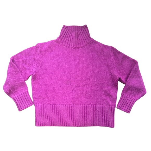 ANN TAYLOR Mock Neck Pullover Sweater S Bright Pink Ribbed Knit Relaxed Fit - Picture 5 of 9